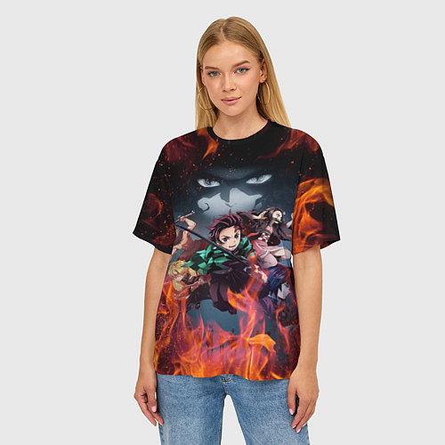 Женская футболка оверсайз KIMETSU NO YAIBA / 3D-принт – фото 3