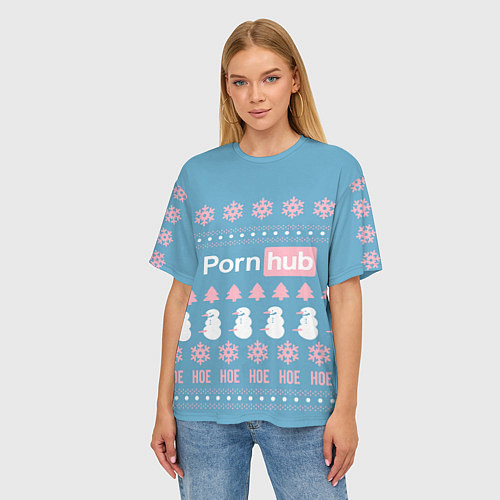 Женская футболка оверсайз Pornhub - christmas sweater / 3D-принт – фото 3