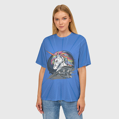 Женская футболка оверсайз Единорог Rock / 3D-принт – фото 3