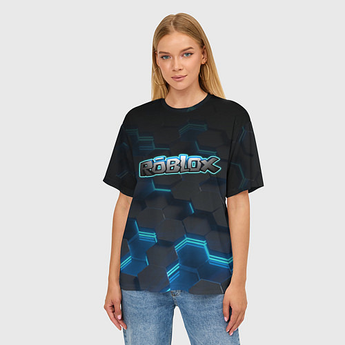 Женская футболка оверсайз Roblox Neon Hex / 3D-принт – фото 3