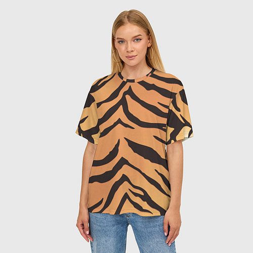 Женская футболка оверсайз Тигриный камуфляж / 3D-принт – фото 3