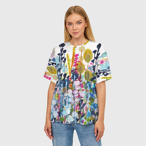 Женская футболка оверсайз Watercolor Flowers / 3D-принт – фото 3