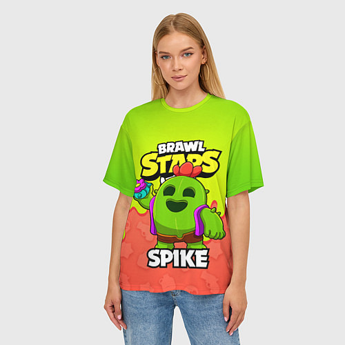 Женская футболка оверсайз BRAWL STARS SPIKE / 3D-принт – фото 3