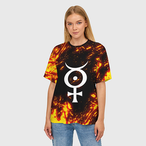 Женская футболка оверсайз Marilyn Manson логотип на брызгах / 3D-принт – фото 3