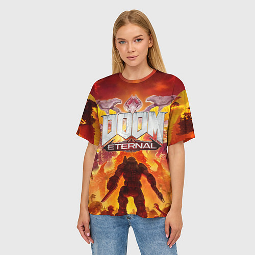 Женская футболка оверсайз DOOM Eternal / 3D-принт – фото 3