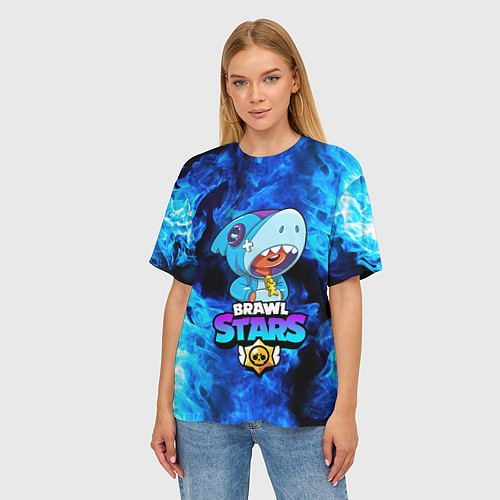 Женская футболка оверсайз BRAWL STARS LEON SHARK / 3D-принт – фото 3