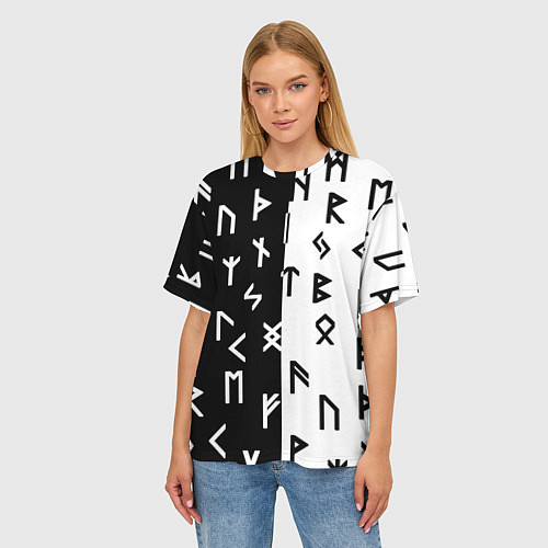 Женская футболка оверсайз РУНЫ / 3D-принт – фото 3