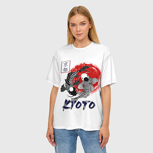 Женская футболка оверсайз Карпы Кои Киото / 3D-принт – фото 3