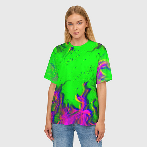 Женская футболка оверсайз ОГОНЬ ГЛИТЧ / 3D-принт – фото 3