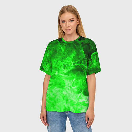 Женская футболка оверсайз ОГОНЬ GREEN NEON / 3D-принт – фото 3
