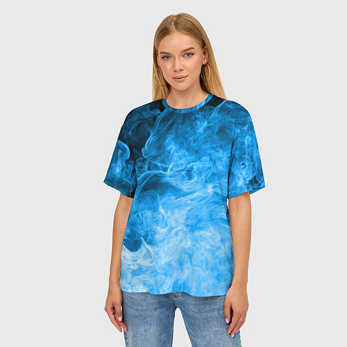 Женская футболка оверсайз ОГОНЬ BLUE / 3D-принт – фото 3