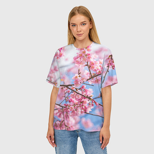 Женская футболка оверсайз Ветки Сакуры / 3D-принт – фото 3