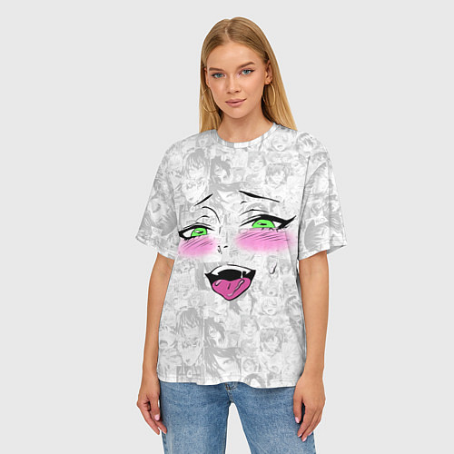 Женская футболка оверсайз Ахегао / 3D-принт – фото 3