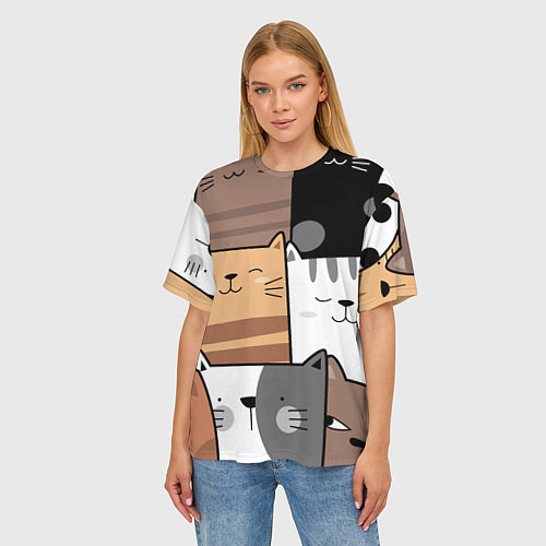 Женская футболка оверсайз Котейки / 3D-принт – фото 3