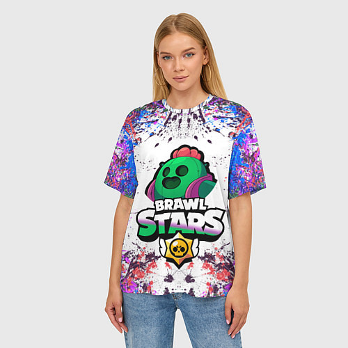 Женская футболка оверсайз Brawl Stars Spike / 3D-принт – фото 3