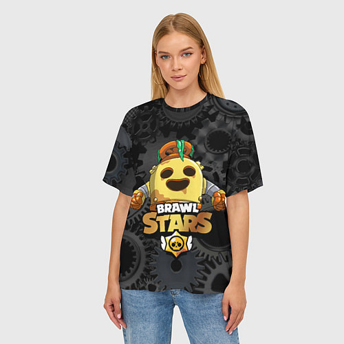 Женская футболка оверсайз Brawl Stars Robot Spike / 3D-принт – фото 3
