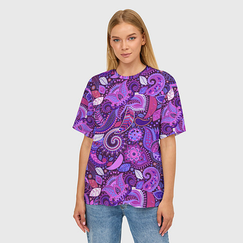 Женская футболка оверсайз Фиолетовый этнический дудлинг / 3D-принт – фото 3