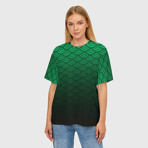 Женская футболка оверсайз Узор зеленая чешуя дракон / 3D-принт – фото 3