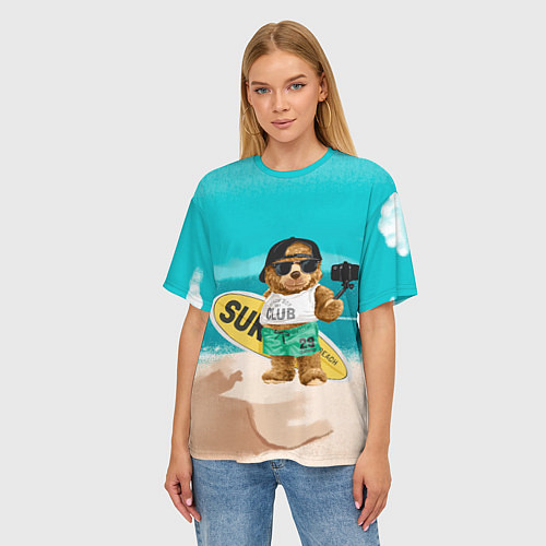 Женская футболка оверсайз Медвежонок серфер / 3D-принт – фото 3