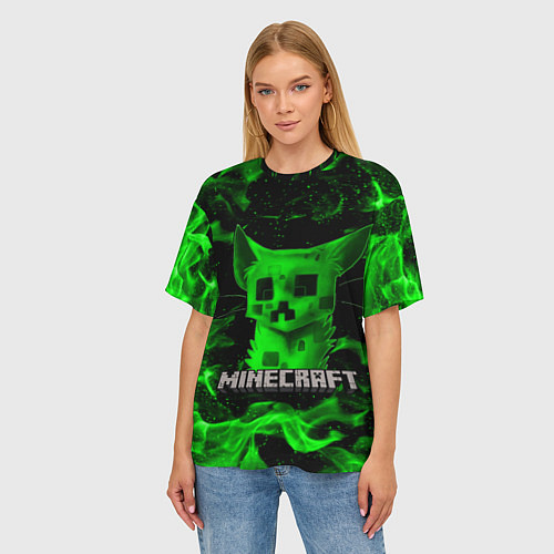 Женская футболка оверсайз MINECRAFT CREEPER CAT / 3D-принт – фото 3