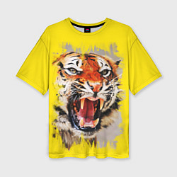 Футболка оверсайз женская Оскал тигра, цвет: 3D-принт