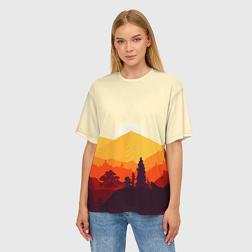 Женская футболка оверсайз Горы закат пейзаж лиса арт / 3D-принт – фото 3