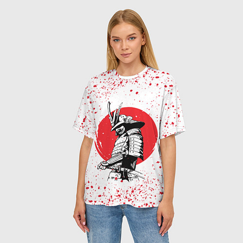 Женская футболка оверсайз Самурай в каплях крови Z / 3D-принт – фото 3