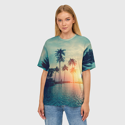 Женская футболка оверсайз Пальмы / 3D-принт – фото 3