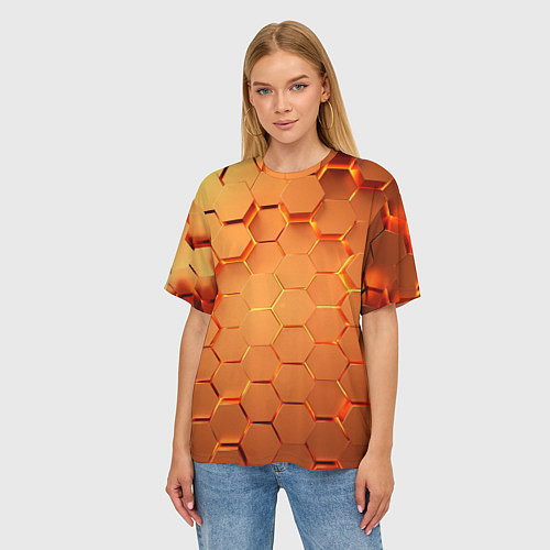 Женская футболка оверсайз Золотые 3D плиты / 3D-принт – фото 3