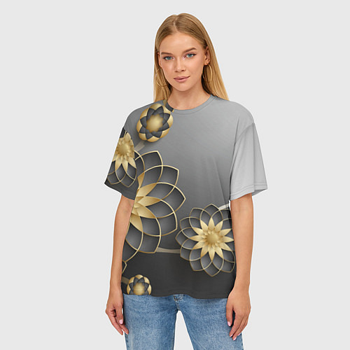Женская футболка оверсайз 3D цветы / 3D-принт – фото 3