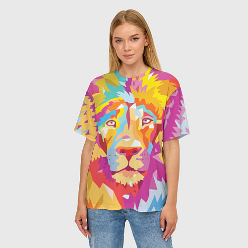 Женская футболка оверсайз Акварельный лев / 3D-принт – фото 3