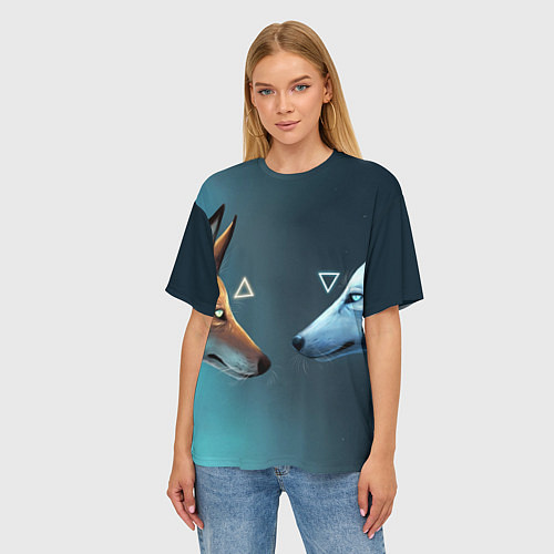 Женская футболка оверсайз ЛИСА И ВОЛК D / 3D-принт – фото 3