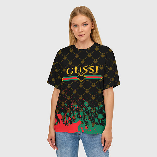 Женская футболка оверсайз GUSSI ГУСИ / 3D-принт – фото 3