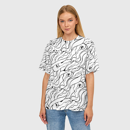 Женская футболка оверсайз Черно-белые узоры / 3D-принт – фото 3
