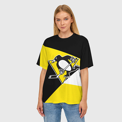 Женская футболка оверсайз Pittsburgh Penguins Exclusive / 3D-принт – фото 3