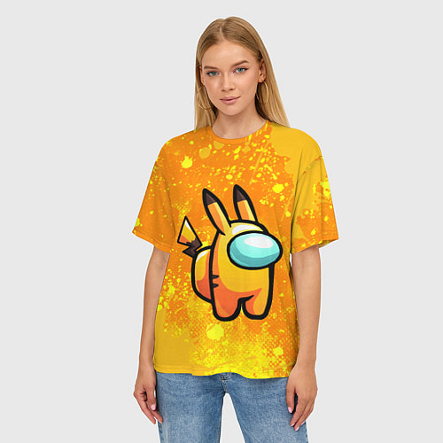 Женская футболка оверсайз AMONG US - Pikachu / 3D-принт – фото 3