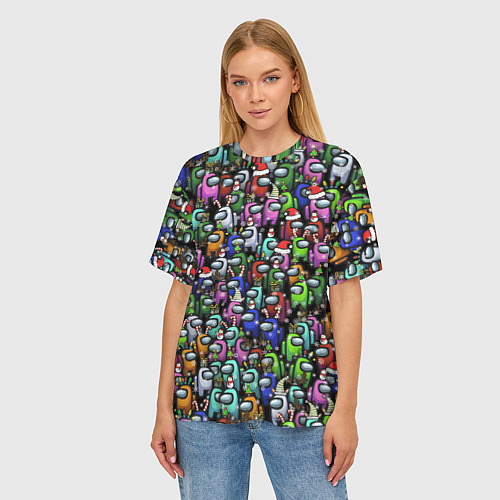 Женская футболка оверсайз Among Us С Новым Годом! / 3D-принт – фото 3