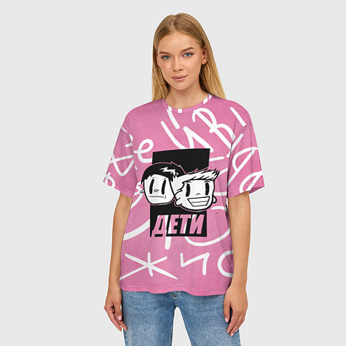 Женская футболка оверсайз Дети Rave / 3D-принт – фото 3