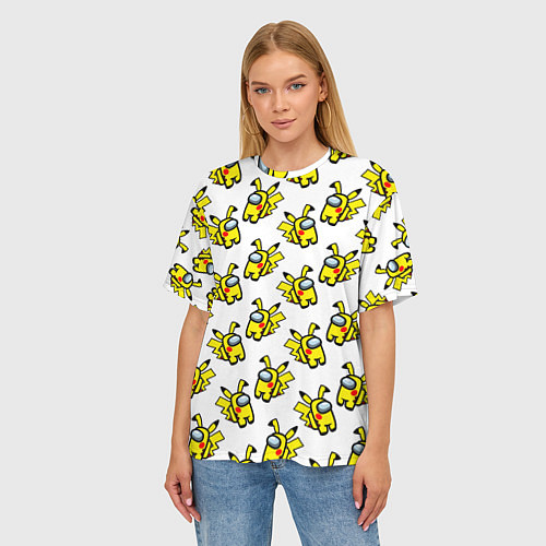 Женская футболка оверсайз Among us Pikachu / 3D-принт – фото 3