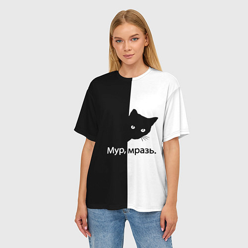 Женская футболка оверсайз Черный кот / 3D-принт – фото 3