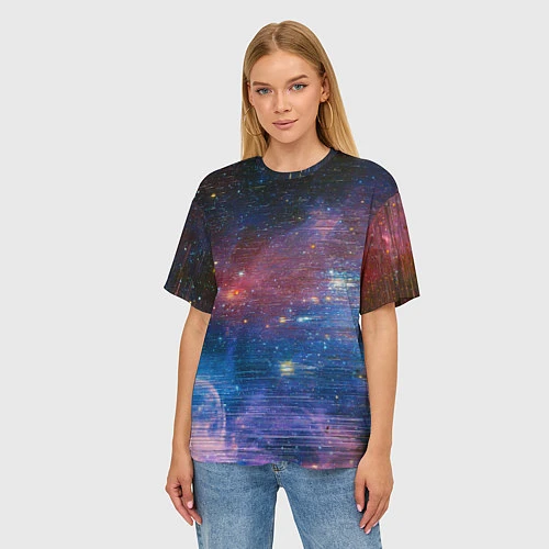 Женская футболка оверсайз Glitch space / 3D-принт – фото 3