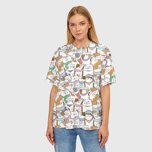 Женская футболка оверсайз Большая семья котиков / 3D-принт – фото 3