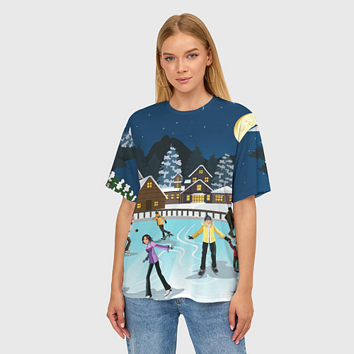 Женская футболка оверсайз Рождественский каток / 3D-принт – фото 3