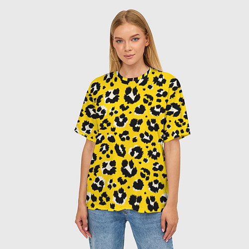 Женская футболка оверсайз Леопард / 3D-принт – фото 3
