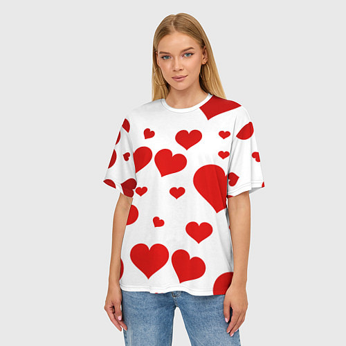 Женская футболка оверсайз Сердечки / 3D-принт – фото 3