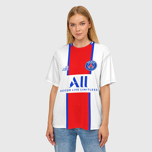 Женская футболка оверсайз PSG, выездная сезон 2021 / 3D-принт – фото 3