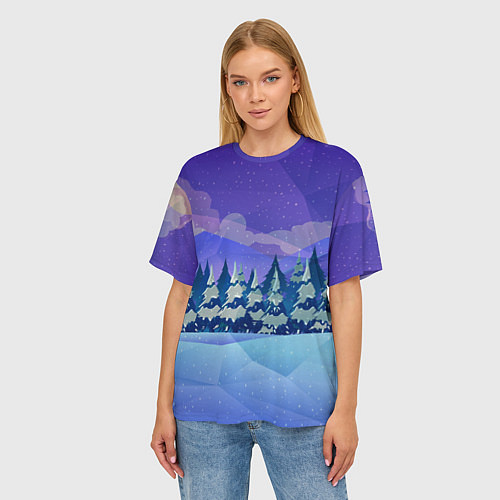 Женская футболка оверсайз Зимний лес / 3D-принт – фото 3