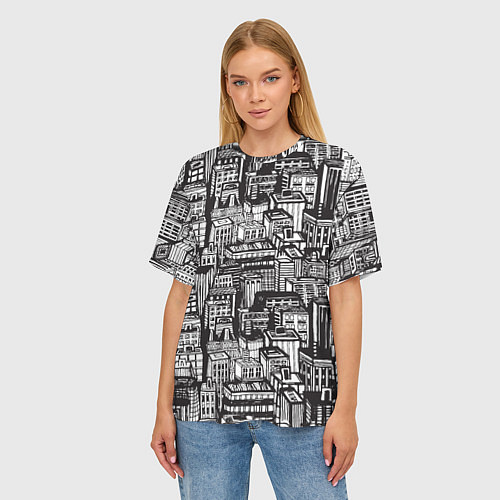 Женская футболка оверсайз Бесконечный город / 3D-принт – фото 3