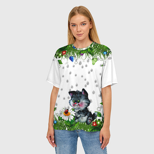 Женская футболка оверсайз Котёнок / 3D-принт – фото 3