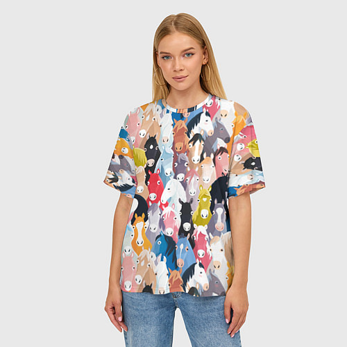 Женская футболка оверсайз Цветные лошади / 3D-принт – фото 3